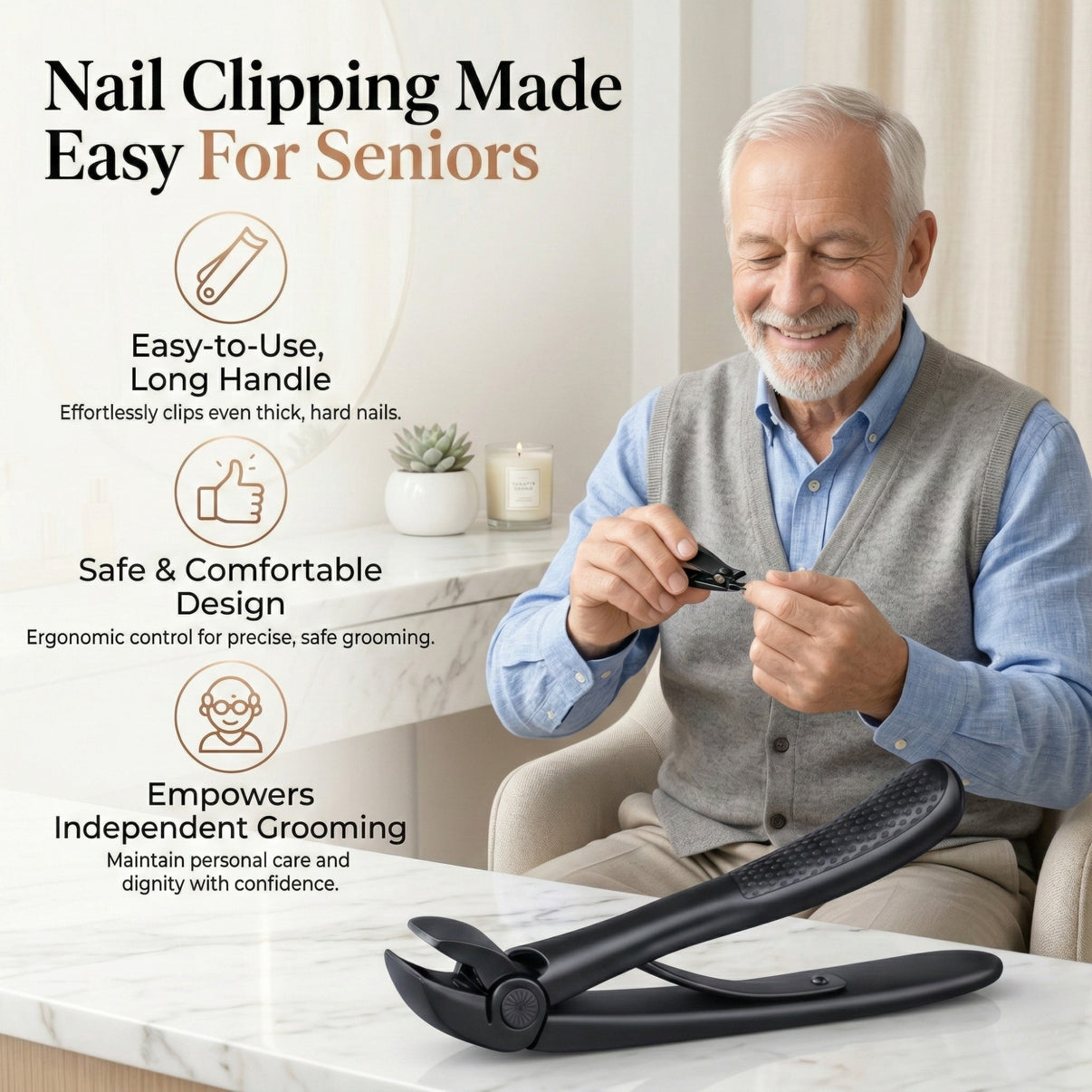 Susterra ® Nail Clipper for Seniors | Cuts Thick Nails With Less Effort