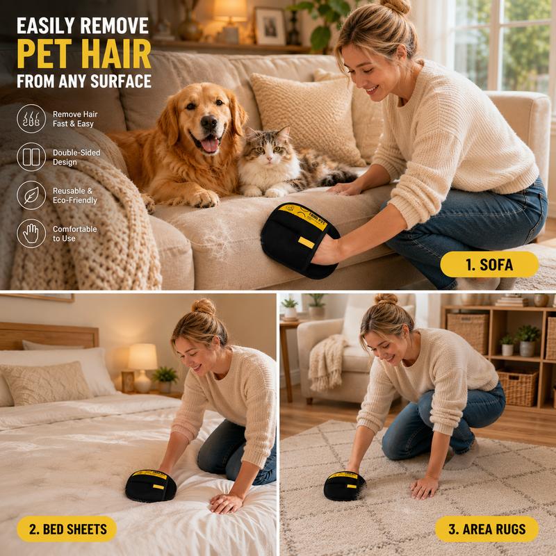 Pet Hair Remover Glove for Cats & Dogs, Reusable Electrostatic Lint Remover Mitt for Furniture