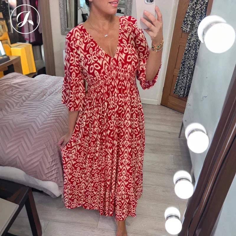Bohemian Vintage V-Neck Floral Casual Long Dresses