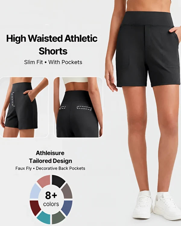 Women's High-Waisted Athletic Bermuda Shorts with Pockets – Running, Yoga, Summer Casual Activewear