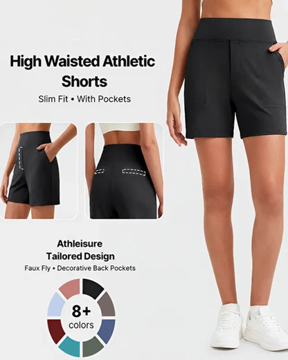 Women's High-Waisted Athletic Bermuda Shorts with Pockets – Running, Yoga, Summer Casual Activewear