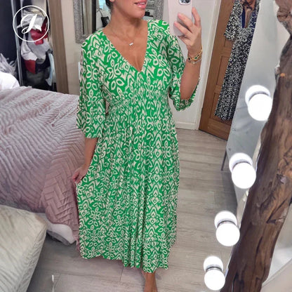 Bohemian Vintage V-Neck Floral Casual Long Dresses