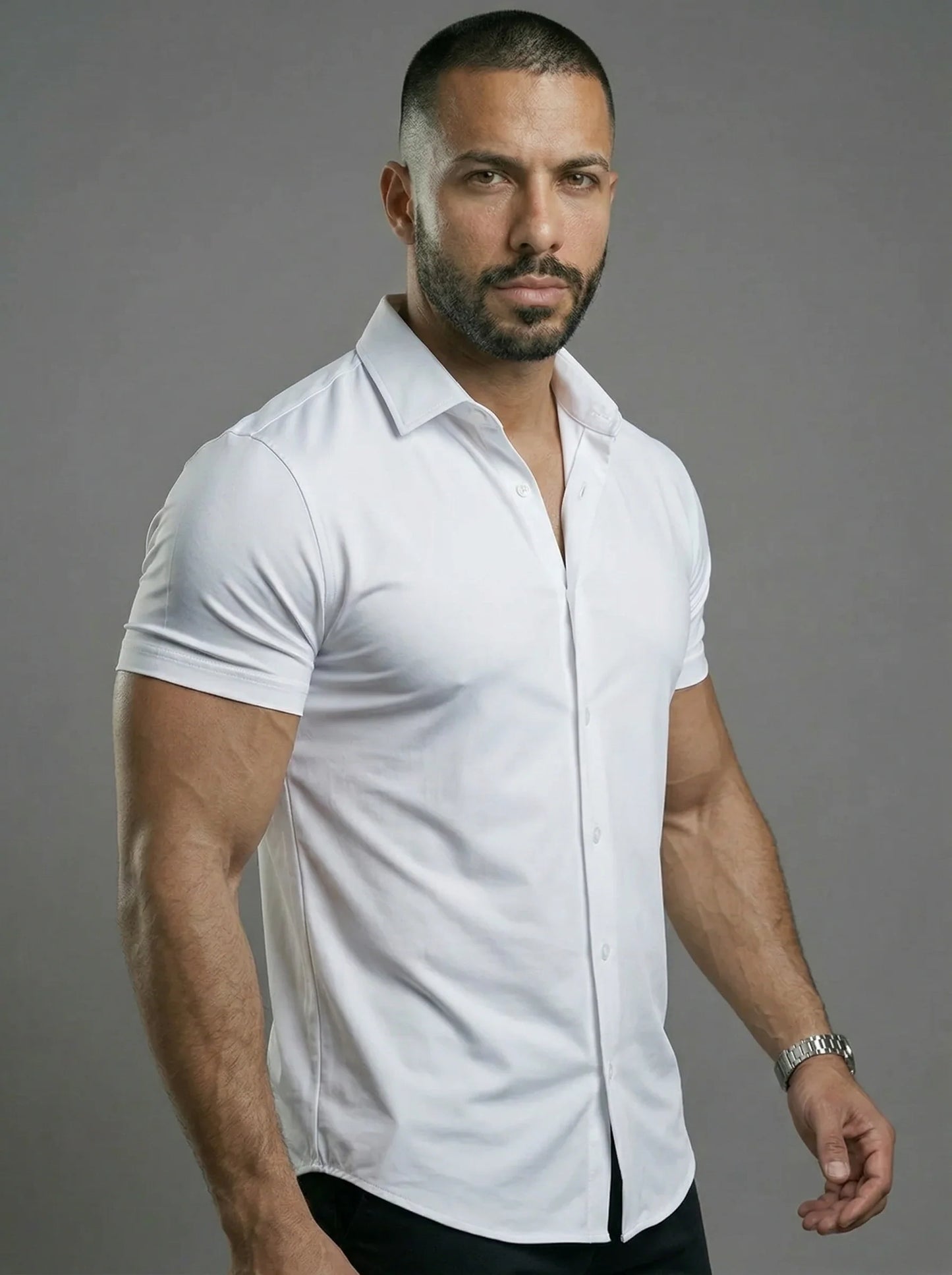 Short Sleeve Muscle Dress Shirt - Stretch Fit