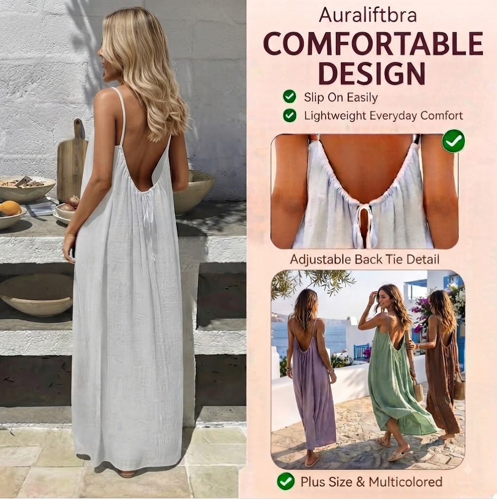 Plus Size 2026 New Women'S Backless Maxi Dress, Open Back Slip, Beach Resort Wear