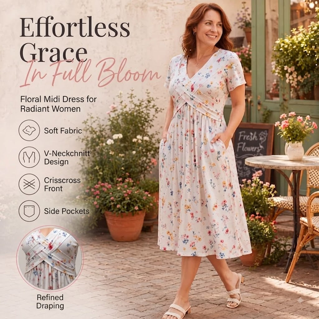Floral V-Neck Twist-Waist Dress — Elegant Yet Easygoing for Any Occasion