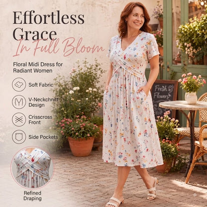 Floral V-Neck Twist-Waist Dress — Elegant Yet Easygoing for Any Occasion