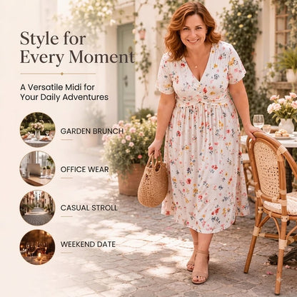 Floral V-Neck Twist-Waist Dress — Elegant Yet Easygoing for Any Occasion