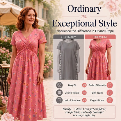 Floral V-Neck Twist-Waist Dress — Elegant Yet Easygoing for Any Occasion