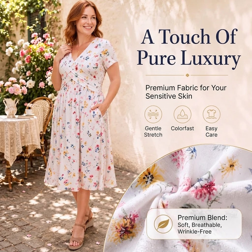 Floral V-Neck Twist-Waist Dress — Elegant Yet Easygoing for Any Occasion