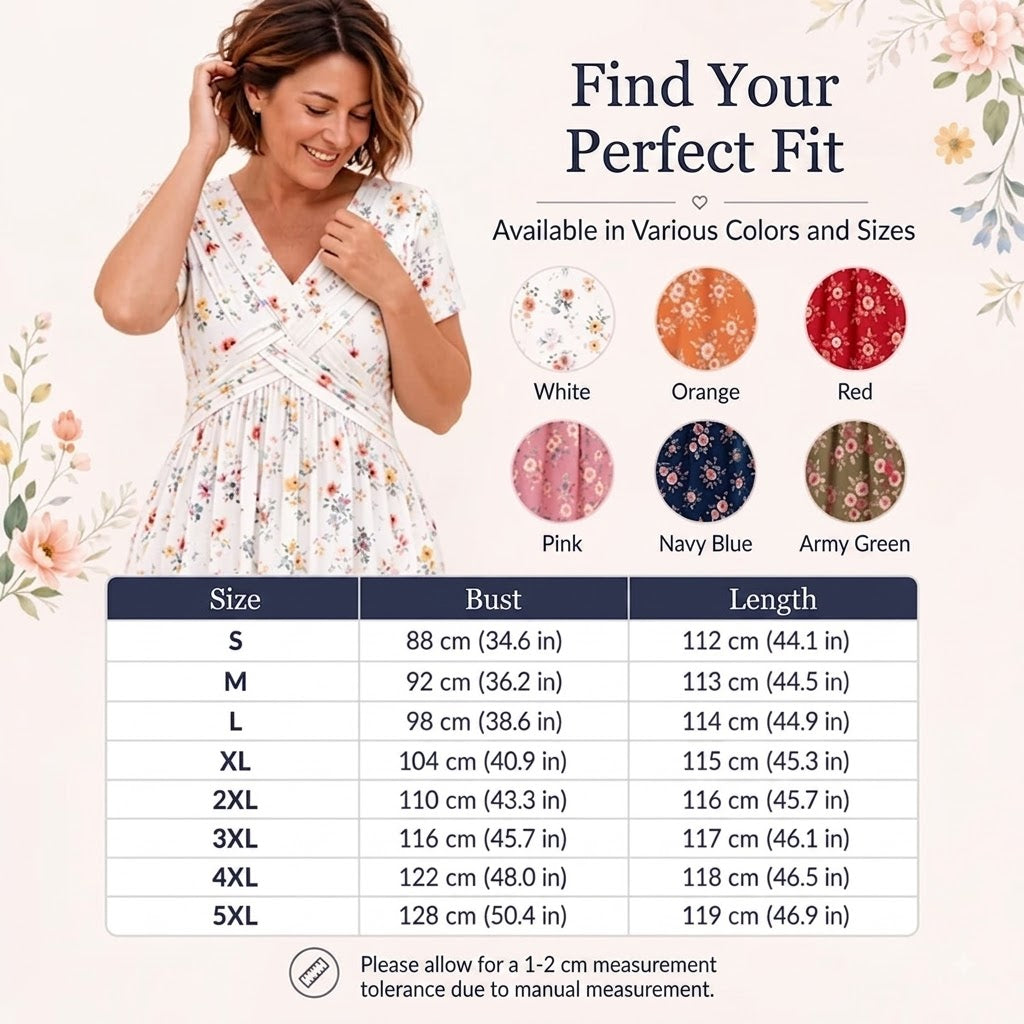 Floral V-Neck Twist-Waist Dress — Elegant Yet Easygoing for Any Occasion