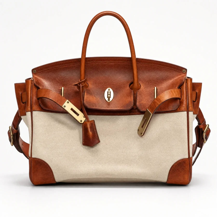 Structured Canvas Weekender with Leather Trim