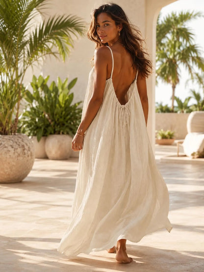 Plus Size 2026 New Women'S Backless Maxi Dress, Open Back Slip, Beach Resort Wear