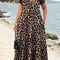 Women's Leopard Print Maxi Dress with Pockets Casual Short Sleeve Long Dress