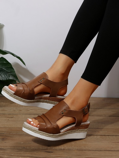 Women's Comfortable Wedge Platform Sandals – Breathable Cut-Out Ankle Strap Espadrille Slides
