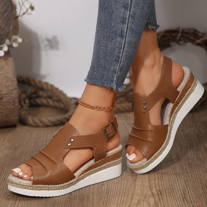 Women's Comfortable Wedge Platform Sandals – Breathable Cut-Out Ankle Strap Espadrille Slides