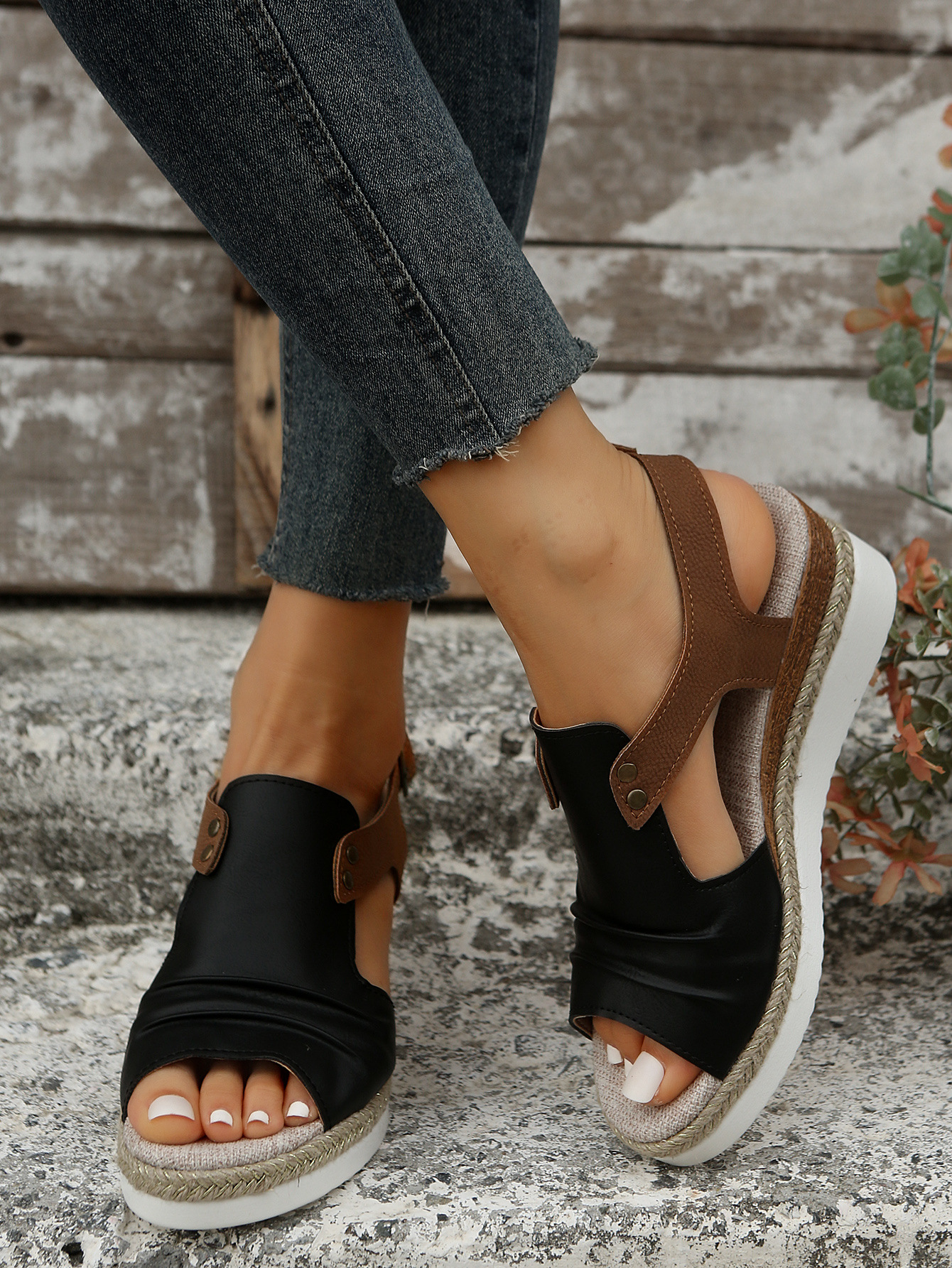Women's Comfortable Wedge Platform Sandals – Breathable Cut-Out Ankle Strap Espadrille Slides