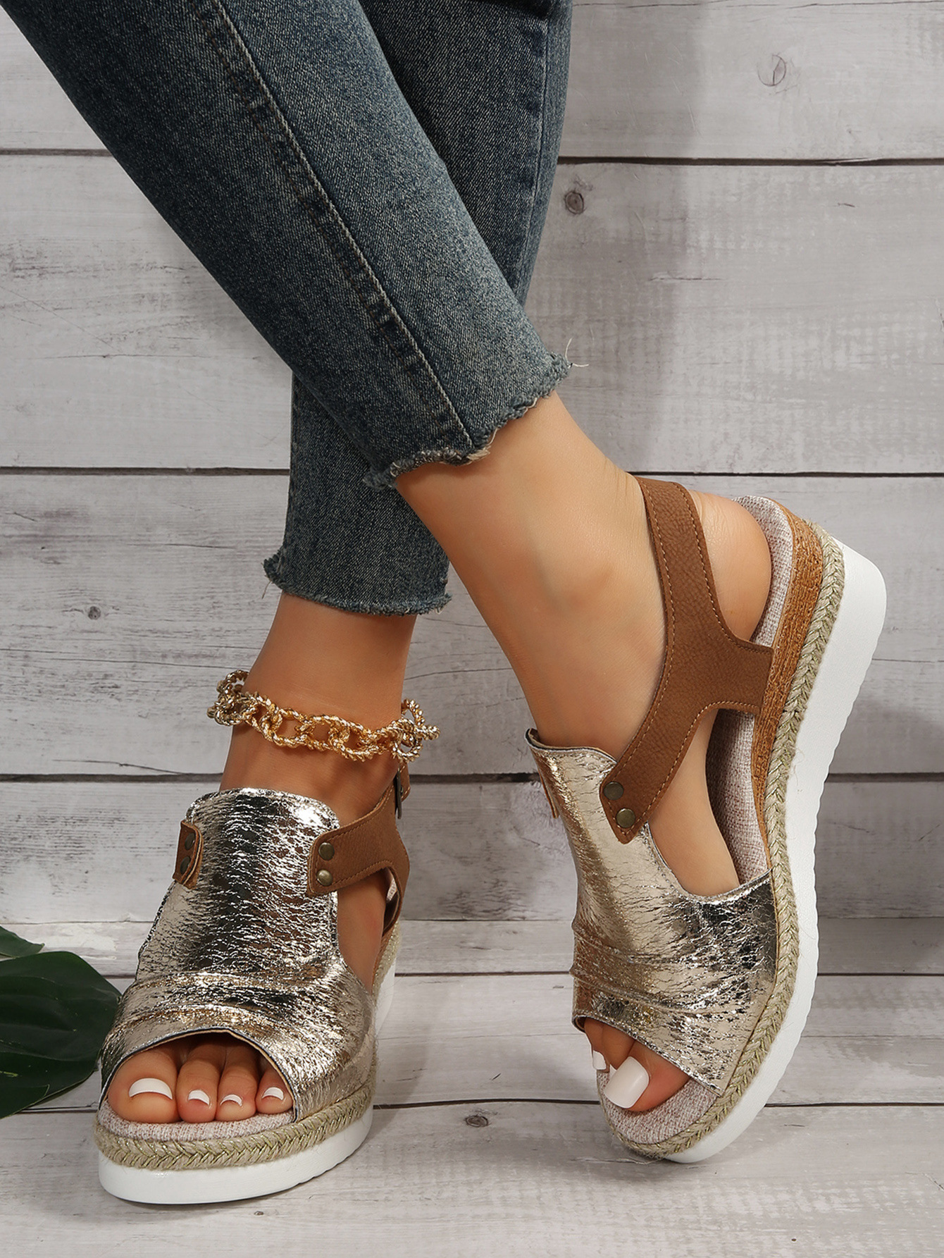 Women's Comfortable Wedge Platform Sandals – Breathable Cut-Out Ankle Strap Espadrille Slides