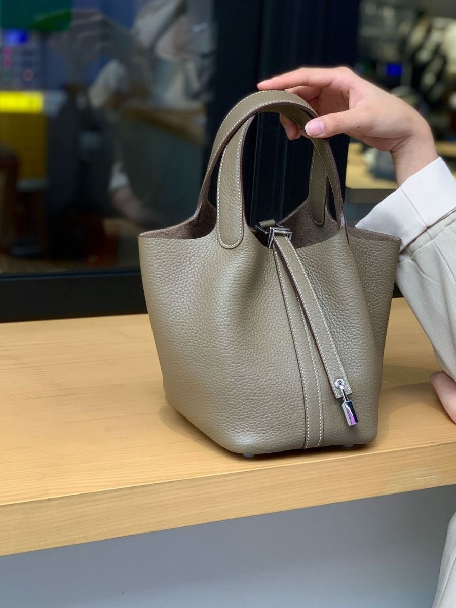 📢📢50% OFF !! ⏰Women's Genuine Pebbled Leather Bucket Bag, Top Handle Tote Handbag with Lock