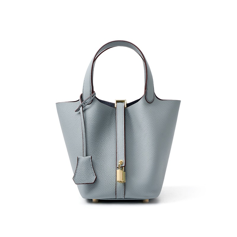 📢📢50% OFF !! ⏰Women's Genuine Pebbled Leather Bucket Bag, Top Handle Tote Handbag with Lock