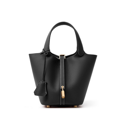 📢📢50% OFF !! ⏰Women's Genuine Pebbled Leather Bucket Bag, Top Handle Tote Handbag with Lock