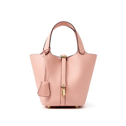 📢📢50% OFF !! ⏰Women's Genuine Pebbled Leather Bucket Bag, Top Handle Tote Handbag with Lock