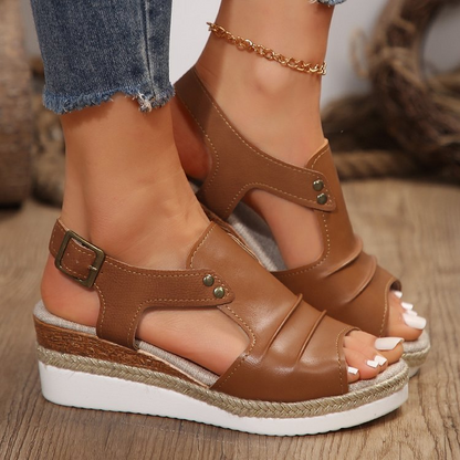 Women's Comfortable Wedge Platform Sandals – Breathable Cut-Out Ankle Strap Espadrille Slides
