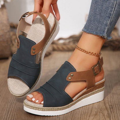 Women's Comfortable Wedge Platform Sandals – Breathable Cut-Out Ankle Strap Espadrille Slides
