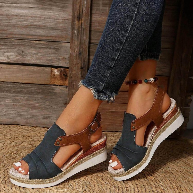 Women's Comfortable Wedge Platform Sandals – Breathable Cut-Out Ankle Strap Espadrille Slides