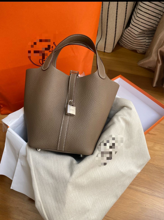 📢📢50% OFF !! ⏰Women's Genuine Pebbled Leather Bucket Bag, Top Handle Tote Handbag with Lock