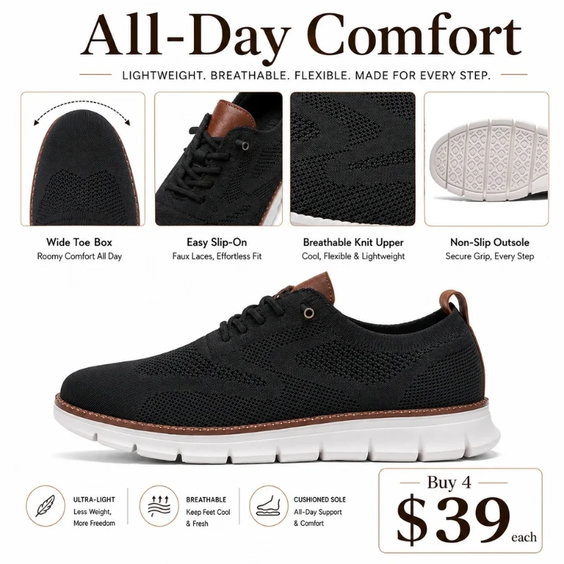 Men’s Orthopedic Wide Toe Box Walking Shoes – Breathable Slip-On Comfort