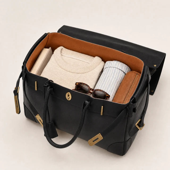 Structured Canvas Weekender with Leather Trim